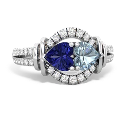 Lab Sapphire Art-Deco Keepsake 14K White Gold ring R5630