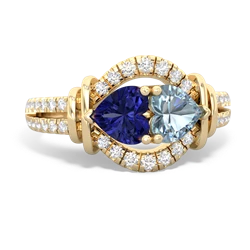 Lab Sapphire Art-Deco Keepsake 14K Yellow Gold ring R5630