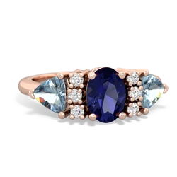 Lab Sapphire Antique Style Three Stone 14K Rose Gold ring R2186