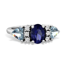 Lab Sapphire Antique Style Three Stone 14K White Gold ring R2186