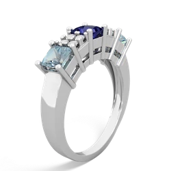 Lab Sapphire Three Stone Diamond Cluster 14K White Gold ring R2592