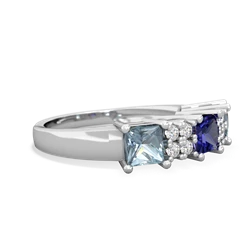 Lab Sapphire Three Stone Diamond Cluster 14K White Gold ring R2592