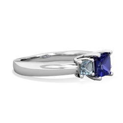 Lab Sapphire Three Stone Trellis 14K White Gold ring R4015