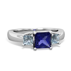 Lab Sapphire Three Stone Trellis 14K White Gold ring R4015