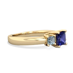 Lab Sapphire Three Stone Trellis 14K Yellow Gold ring R4015