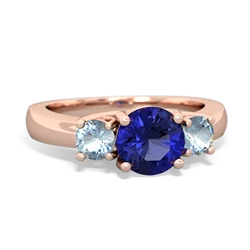 Lab Sapphire Three Stone Round Trellis 14K Rose Gold ring R4018