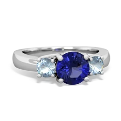 Lab Sapphire Three Stone Round Trellis 14K White Gold ring R4018