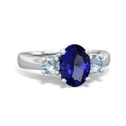 Lab Sapphire Three Stone Oval Trellis 14K White Gold ring R4024