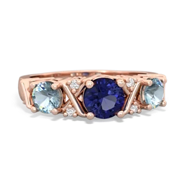 Lab Sapphire Hugs And Kisses 14K Rose Gold ring R5016