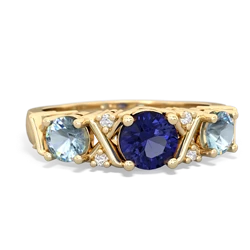 Lab Sapphire Hugs And Kisses 14K Yellow Gold ring R5016