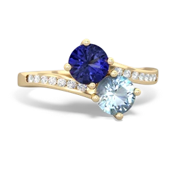 Lab Sapphire Channel Set Two Stone 14K Yellow Gold ring R5303