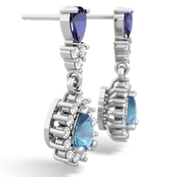 Lab Sapphire Halo Pear Dangle 14K White Gold earrings E1882