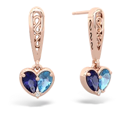 Lab Sapphire Filligree Heart 14K Rose Gold earrings E5070