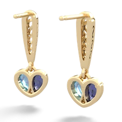 Lab Sapphire Filligree Heart 14K Yellow Gold earrings E5070