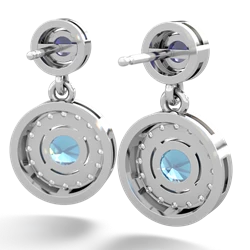 Lab Sapphire Halo Dangle 14K White Gold earrings E5319