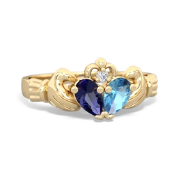 Lab Sapphire 'Our Heart' Claddagh 14K Yellow Gold ring R2388