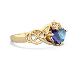 Lab Sapphire 'One Heart' Celtic Knot Claddagh 14K Yellow Gold ring R5322