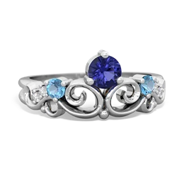 Lab Sapphire Crown Keepsake 14K White Gold ring R5740