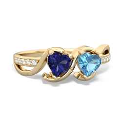 Lab Sapphire Side By Side 14K Yellow Gold ring R3090