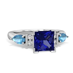 Lab Sapphire 6Mm Princess Eternal Embrace Engagement 14K White Gold ring C2002