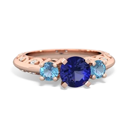 Lab Sapphire Art Deco Eternal Embrace Engagement 14K Rose Gold ring C2003