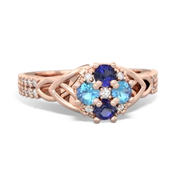 Lab Sapphire Celtic Knot Cluster Engagement 14K Rose Gold ring R26443RD