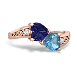 Lab Sapphire Snuggling Hearts 14K Rose Gold ring R2178