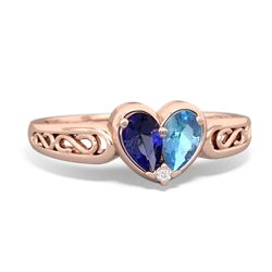 Lab Sapphire Filligree 'One Heart' 14K Rose Gold ring R5070