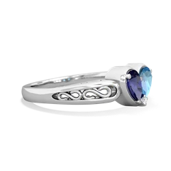 Lab Sapphire Filligree 'One Heart' 14K White Gold ring R5070