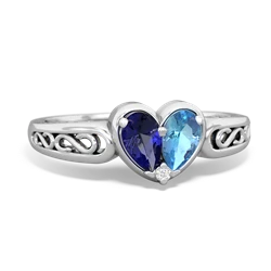 Lab Sapphire Filligree 'One Heart' 14K White Gold ring R5070