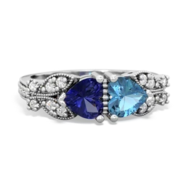 Lab Sapphire Diamond Butterflies 14K White Gold ring R5601