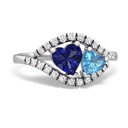 Lab Sapphire Mother And Child 14K White Gold ring R3010