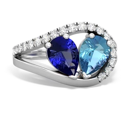 Lab Sapphire Nestled Heart Keepsake 14K White Gold ring R5650