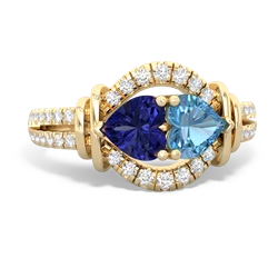 Lab Sapphire Art-Deco Keepsake 14K Yellow Gold ring R5630