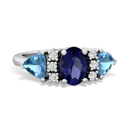 Lab Sapphire Antique Style Three Stone 14K White Gold ring R2186