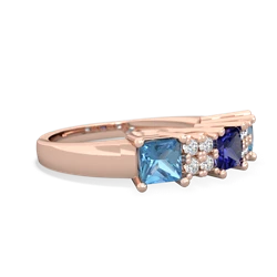 Lab Sapphire Three Stone Diamond Cluster 14K Rose Gold ring R2592