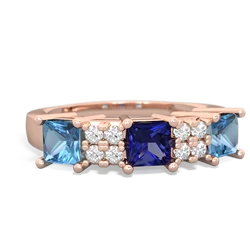 Lab Sapphire Three Stone Diamond Cluster 14K Rose Gold ring R2592