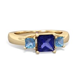 Lab Sapphire Three Stone Trellis 14K Yellow Gold ring R4015