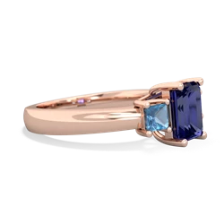 Lab Sapphire Three Stone Emerald-Cut Trellis 14K Rose Gold ring R4021