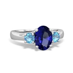 Lab Sapphire Three Stone Oval Trellis 14K White Gold ring R4024