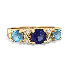 Lab Sapphire Hugs And Kisses 14K Yellow Gold ring R5016