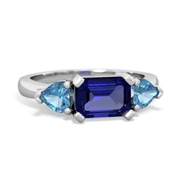 Lab Sapphire Three Stone 14K White Gold ring R5235