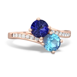 Lab Sapphire Channel Set Two Stone 14K Rose Gold ring R5303