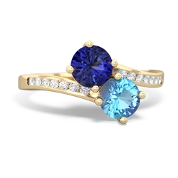 Lab Sapphire Channel Set Two Stone 14K Yellow Gold ring R5303