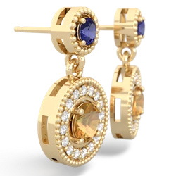 Lab Sapphire Halo Dangle 14K Yellow Gold earrings E5319