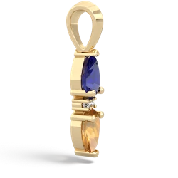 Lab Sapphire Bowtie Drop 14K Yellow Gold pendant P0865