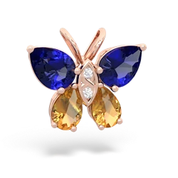 Lab Sapphire Butterfly 14K Rose Gold pendant P2215