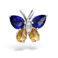 Lab Sapphire Butterfly 14K White Gold pendant P2215