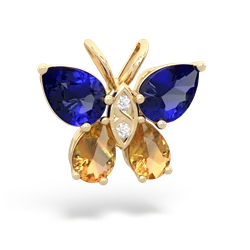 Lab Sapphire Butterfly 14K Yellow Gold pendant P2215