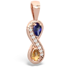 Lab Sapphire Diamond Infinity 14K Rose Gold pendant P5390